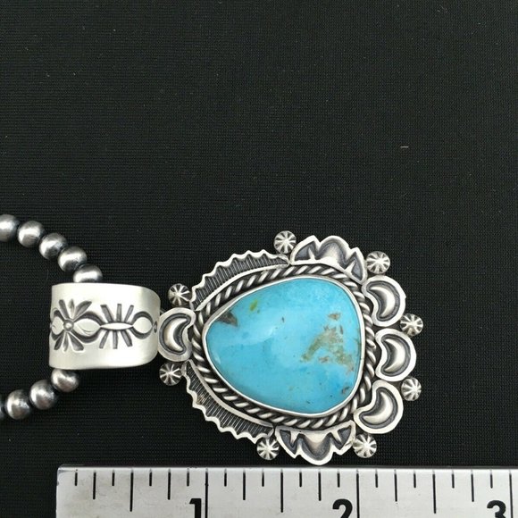 Navajo Sterling Silver Blue Necklace Pendant Ln 20 - Picture 11 of 12